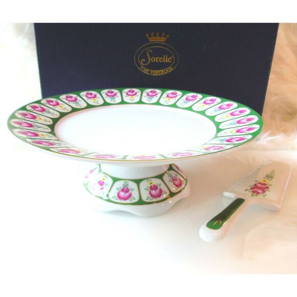 NEW Sorrel English Rose CAKE PLATTER STAND & SERVER Porcelain Pedestal Roses BOX - Picture 3 of 10